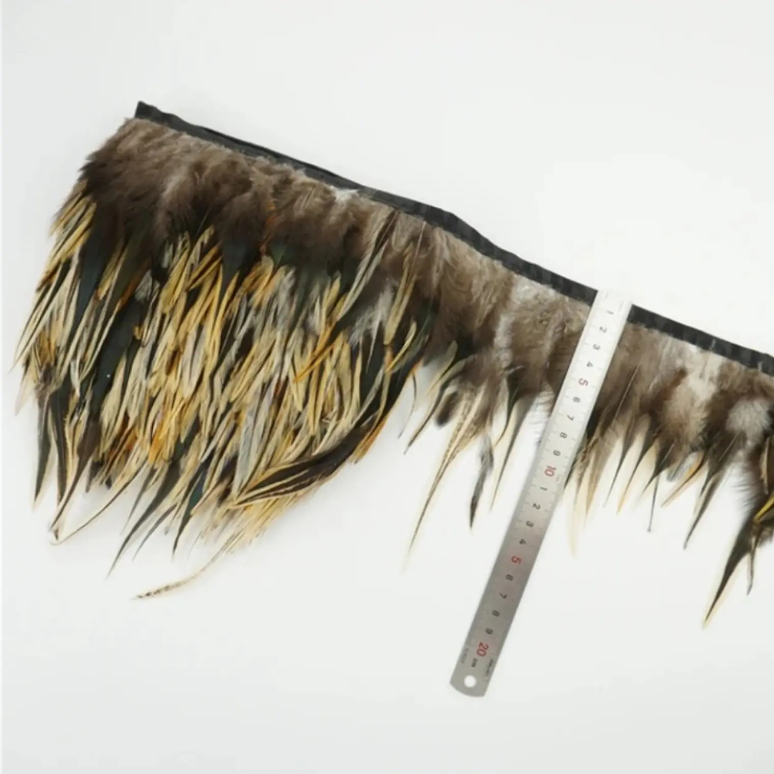 1 metro Boa Plumas beige Claro con negro 10 a 12 Cm punta 1