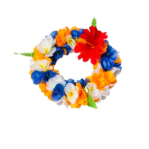 Corona De Flores azul, beige y naranjo