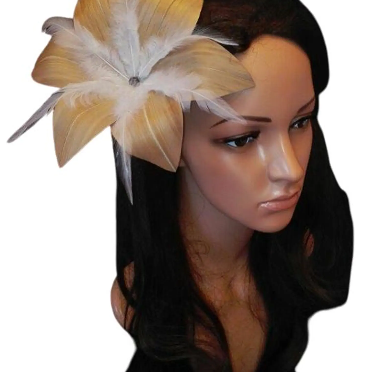 Flor Pandanus 6 petalos Con Perla Y Plumas Para El Cabello 6