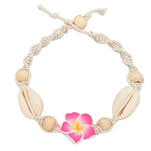 Tobillera de hilo con conchas pure blanco y tipanie fucsia