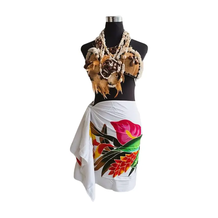 Pareo Corto blanco/ cala fucsia Napohe 1,75X0,6MTS 1