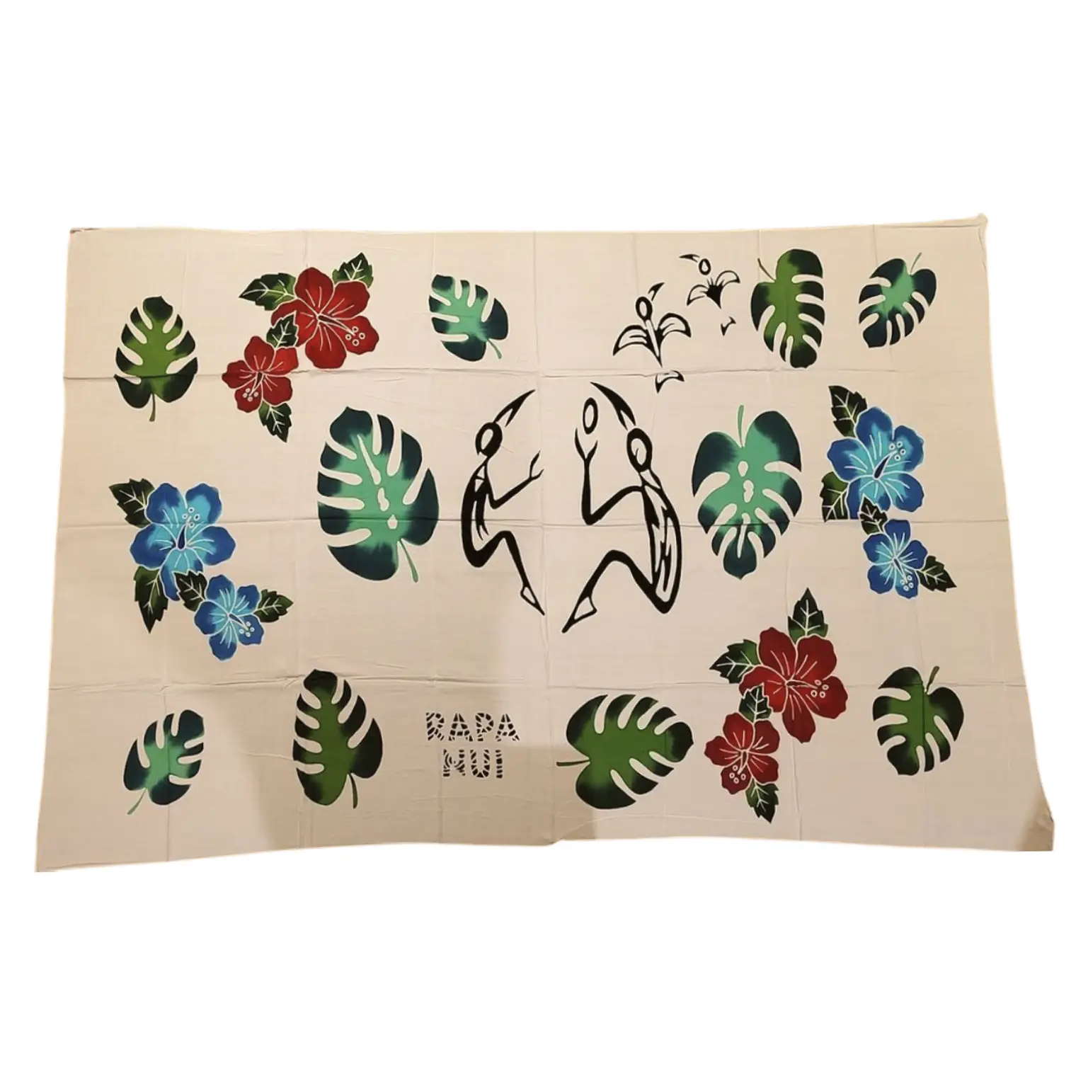 Pareo Blanco / con hibisco rojo azul y hojas 1,75x1,15mts 1