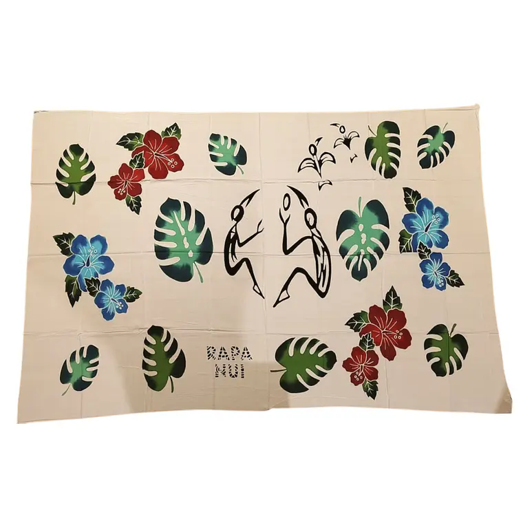 Pareo Blanco / con hibisco rojo azul y hojas 1,75x1,15mts 1