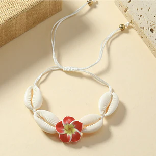 Pulsera tobillera ajustable flor tipanie roja y pure blanco