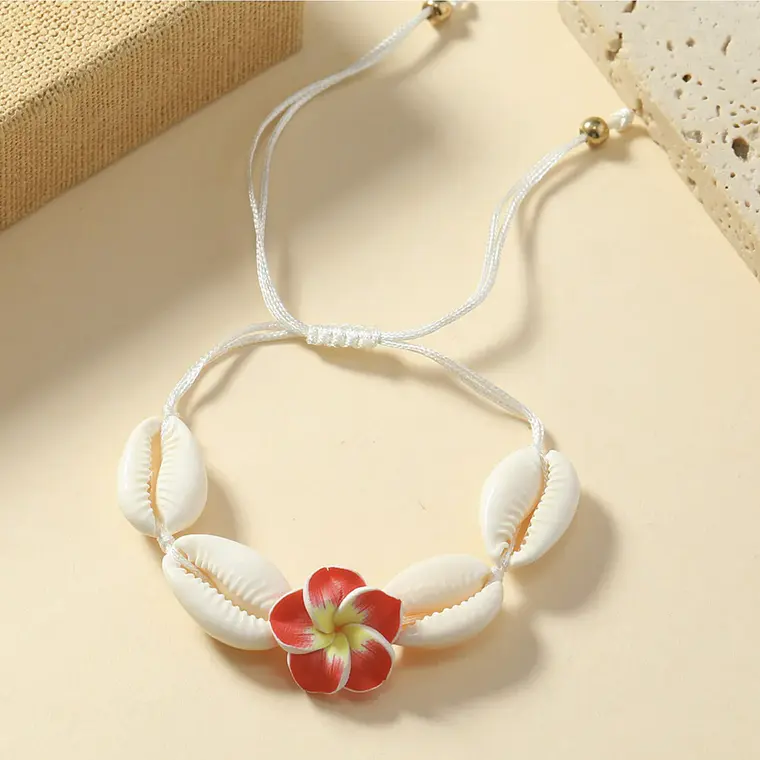 Pulsera tobillera ajustable flor tipanie roja y pure blanco 2