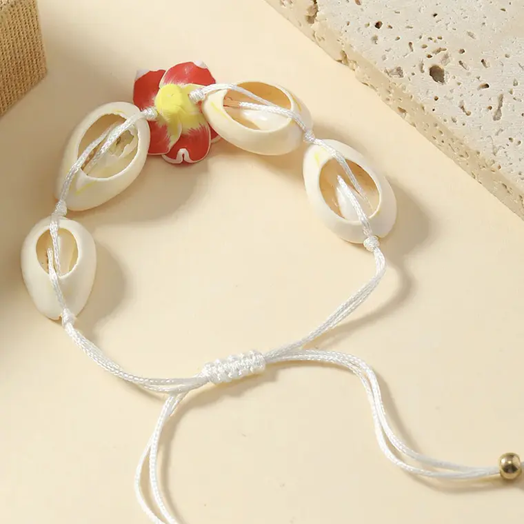 Pulsera tobillera ajustable flor tipanie roja y pure blanco 3