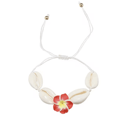 Pulsera de hilo ajustable con flor tipanie roja y pure blanco