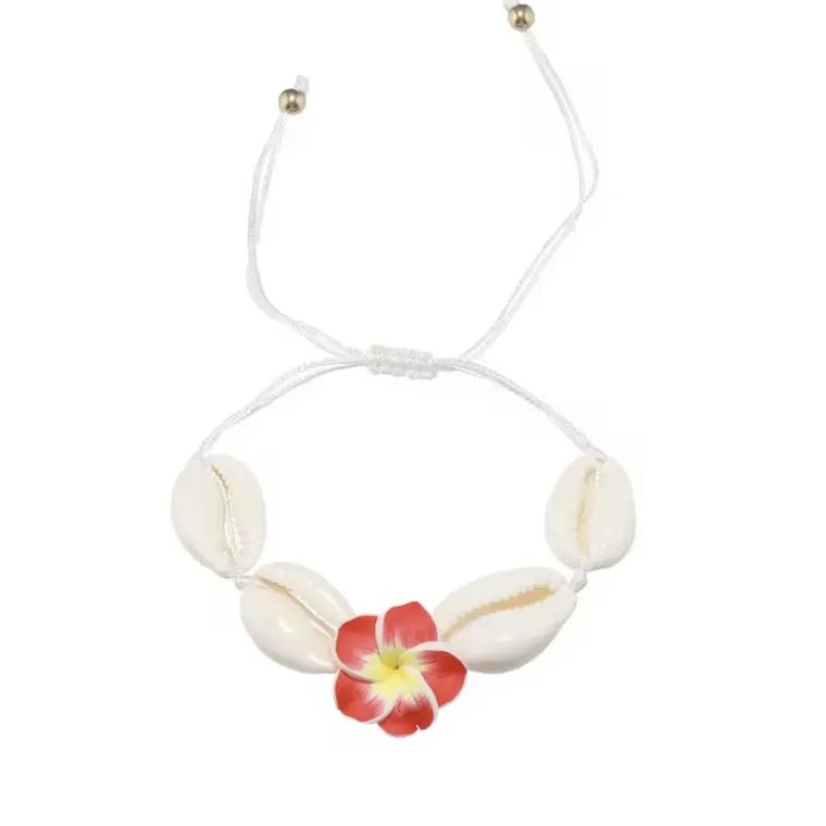 Pulsera tobillera ajustable flor tipanie roja y pure blanco 1