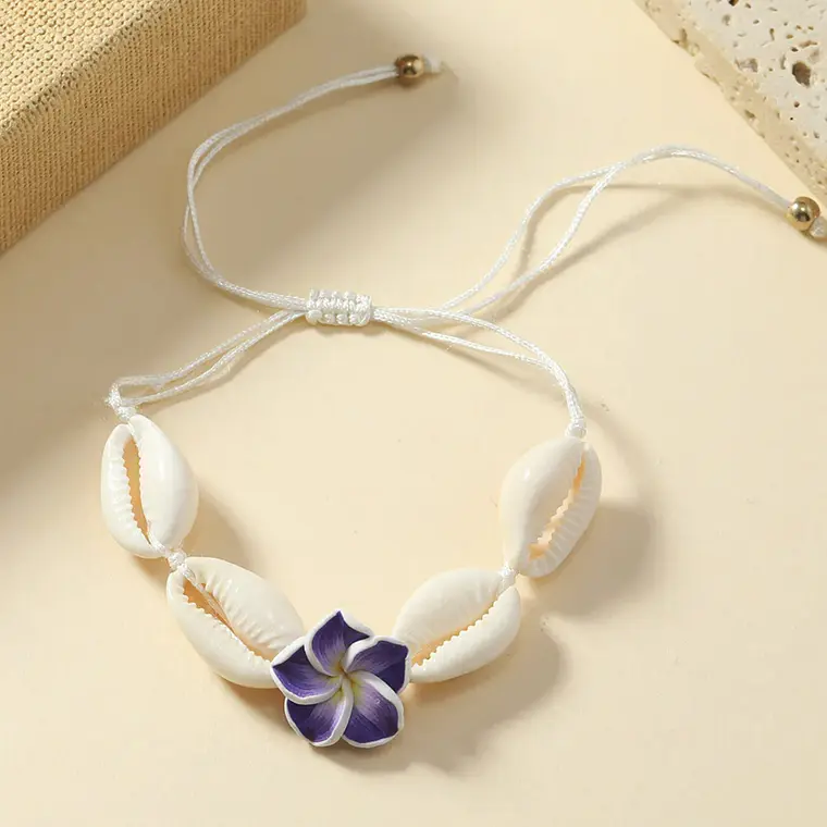 Pulsera tobillera ajustable flor tipanie lila y pure blanco 2
