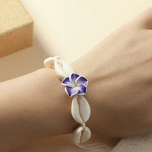 Pulsera tobillera ajustable flor tipanie lila y pure blanco