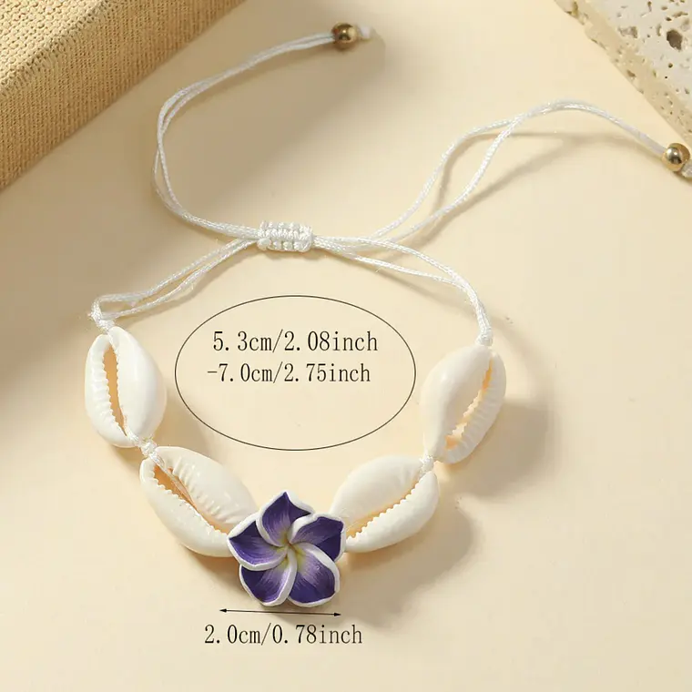 Pulsera tobillera ajustable flor tipanie lila y pure blanco 3