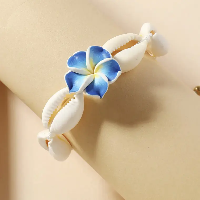 Pulsera tobillera ajustable flor tipanie azul y pure blanco 4