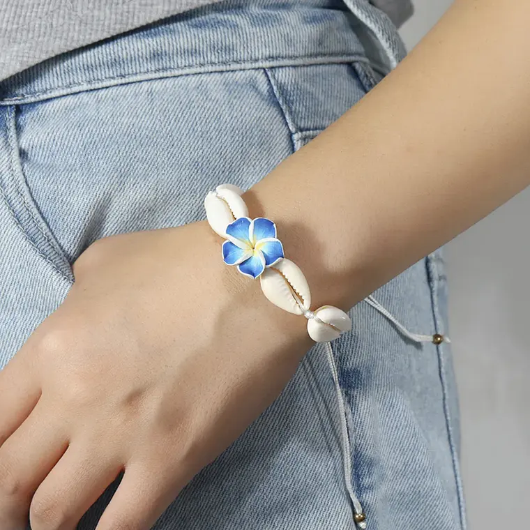 Pulsera tobillera ajustable flor tipanie azul y pure blanco 2