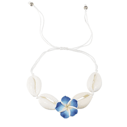 Pulsera de hilo ajustable con flor tipanie azul y pure blanco