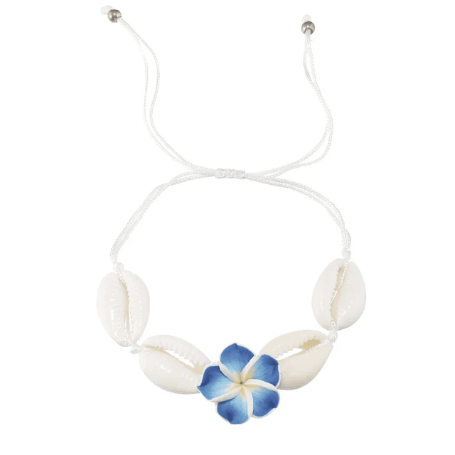 Pulsera de hilo ajustable con flor tipanie azul y pure blanco