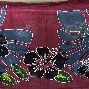 Pareo Corto burdeo / hibisco negro y hojas grise