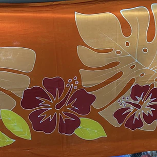 Pareo Corto naranjo / hibisco rojo y hojas naranjas