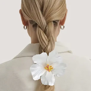 Pack 10 Flor Hibisco blanco con pinza para el cabello
