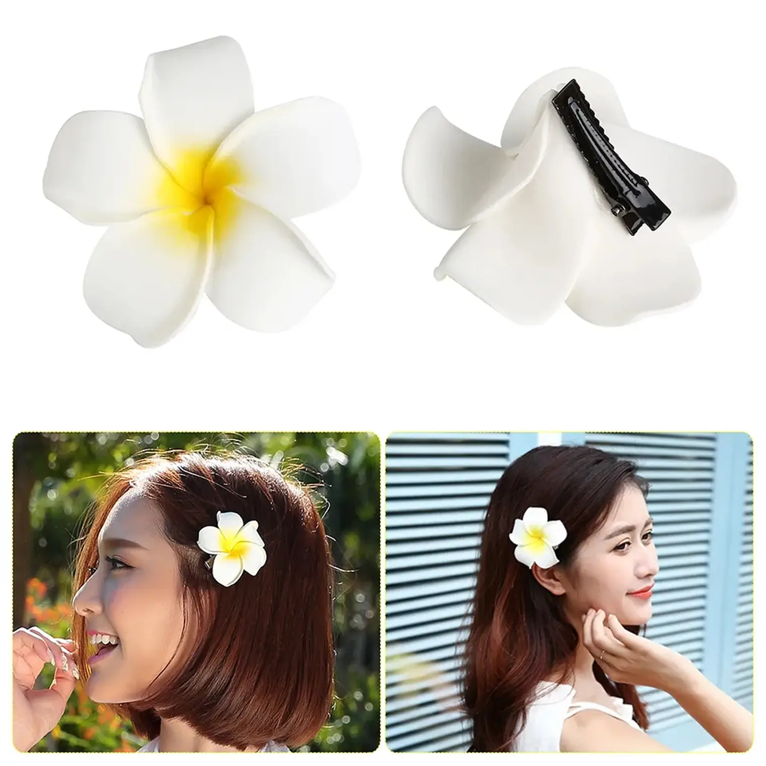 pack 2 Flor Tipanie 6cm para el cabello blanca con pinza 4
