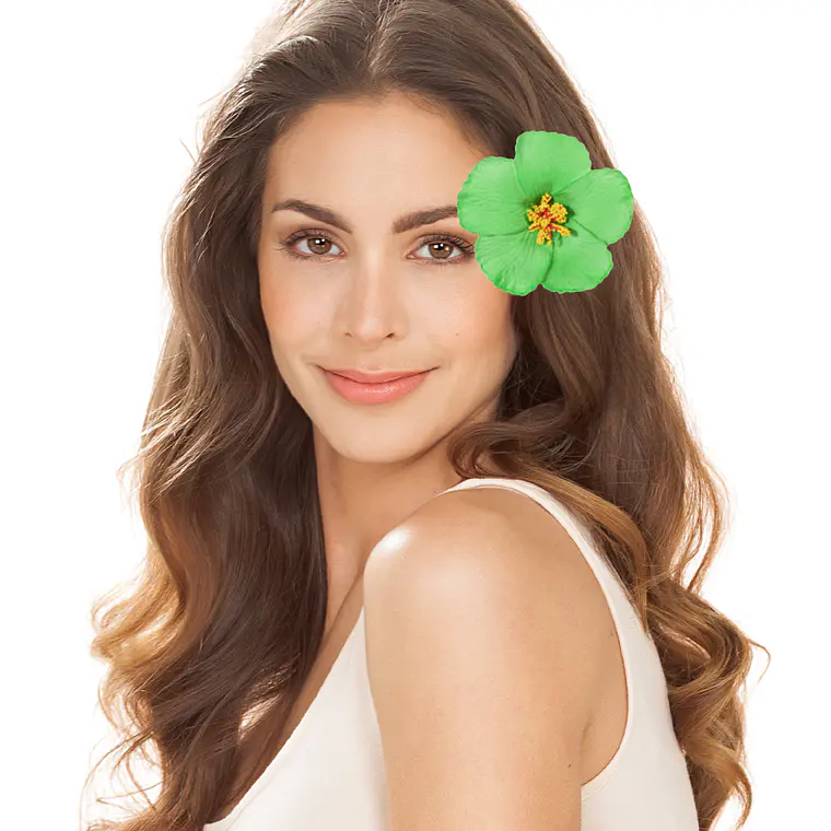 pack 10 Flor Hibisco Verde Con Pinza para el cabello 1
