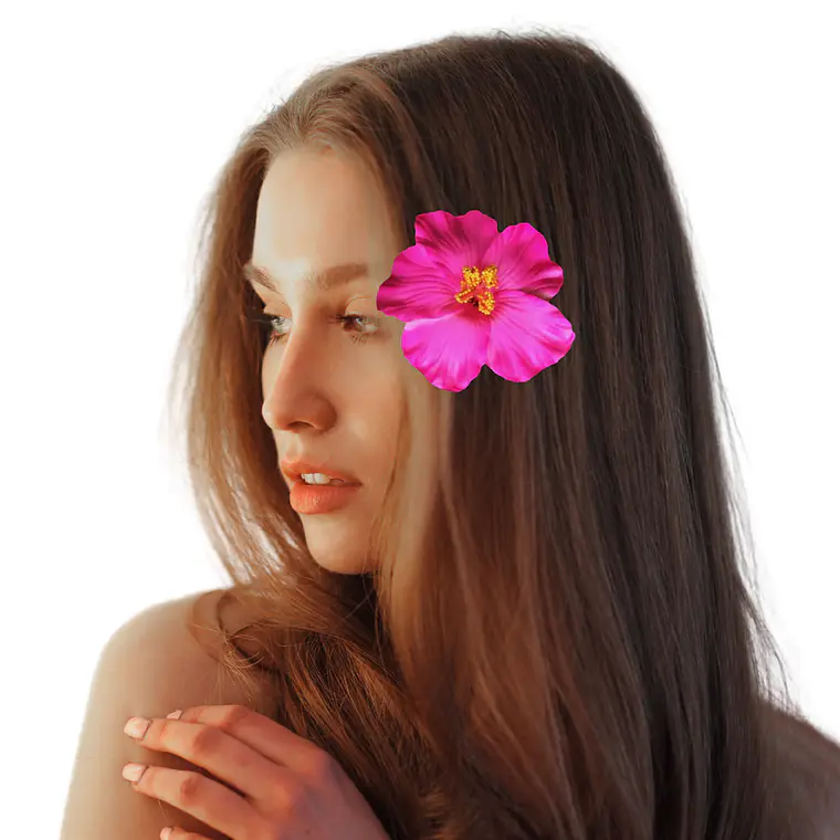 Flores hibisco fucsia con pinza para el cabello 1