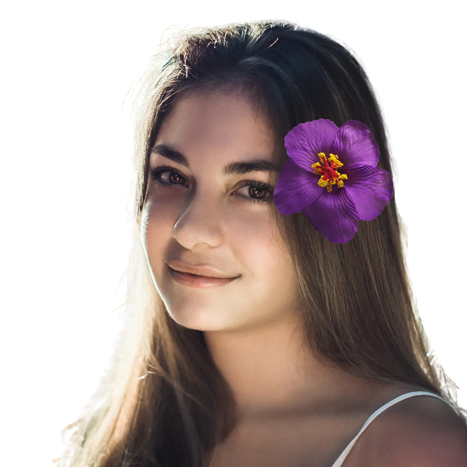 Flor Hibisco morado con pinza para el cabello 5