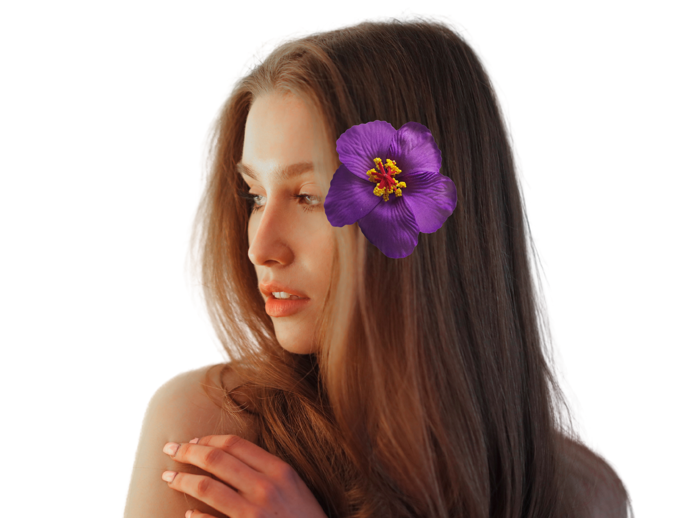Flor Hibisco morado con pinza para el cabello