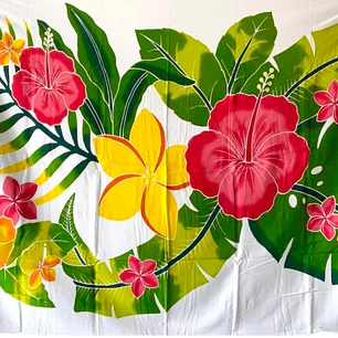 Pareo Blanco tipanie amarilla e hibisco rojo 1,75x1,15mts