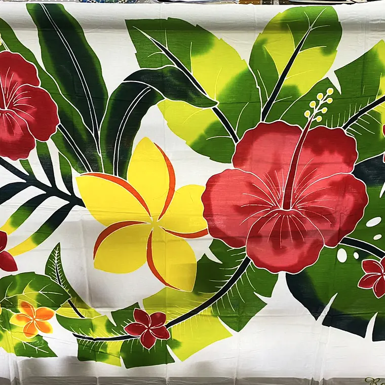 Pareo Blanco tipanie amarilla e hibisco rojo 1,75x1,15mts 2