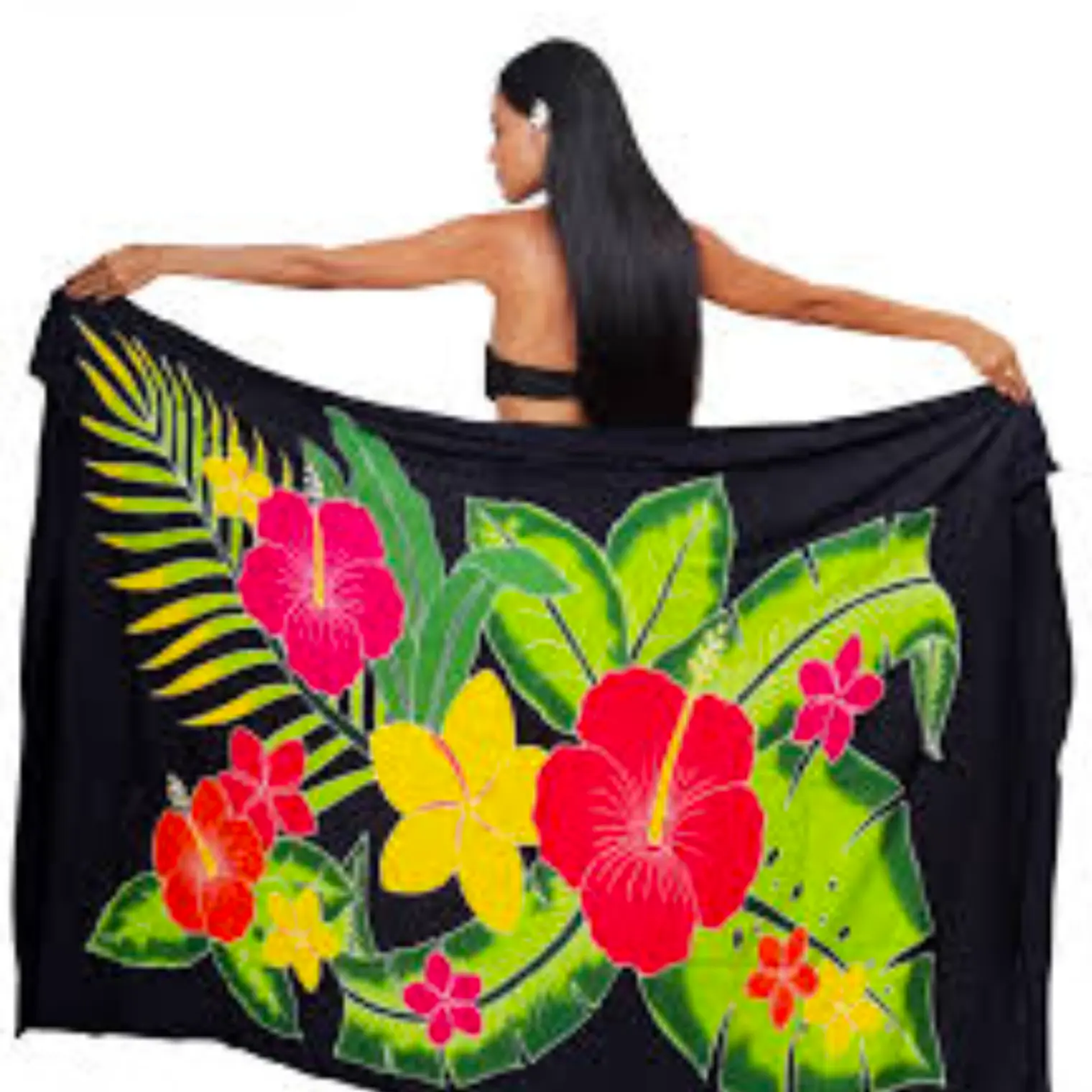 Pareo negro tipanie amarilla hibisco rojo 1,75x1,15mts 1
