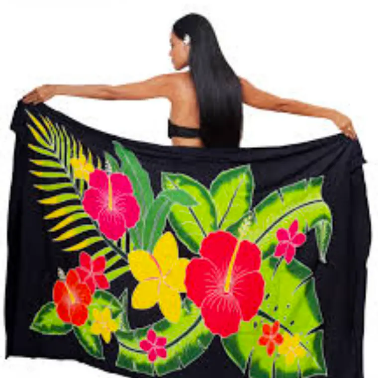 Pareo negro tipanie amarilla hibisco rojo 1,75x1,15mts 1