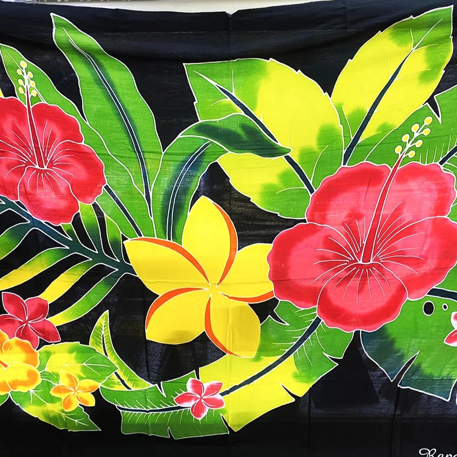Pareo negro tipanie amarilla hibisco rojo 1,75x1,15mts 2