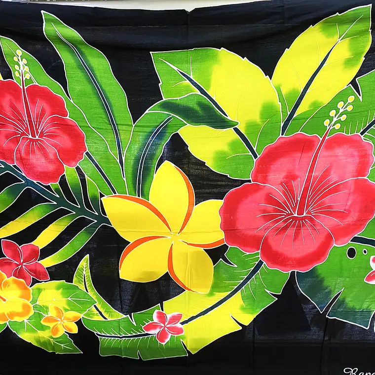 Pareo negro tipanie amarilla hibisco rojo 1,75x1,15mts 2