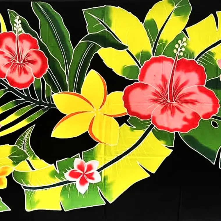 Pareo negro tipanie amarilla hibisco rojo 1,75x1,15mts 3