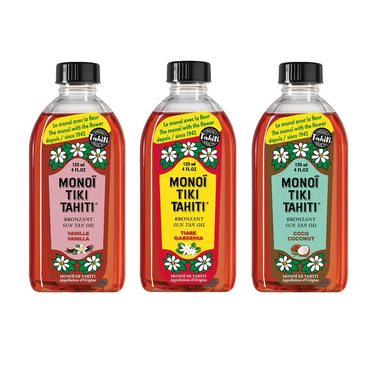 Pack 3 Monoi Tiki Tahiti Tiare Vainilla Coco Bronzant 120ml 1