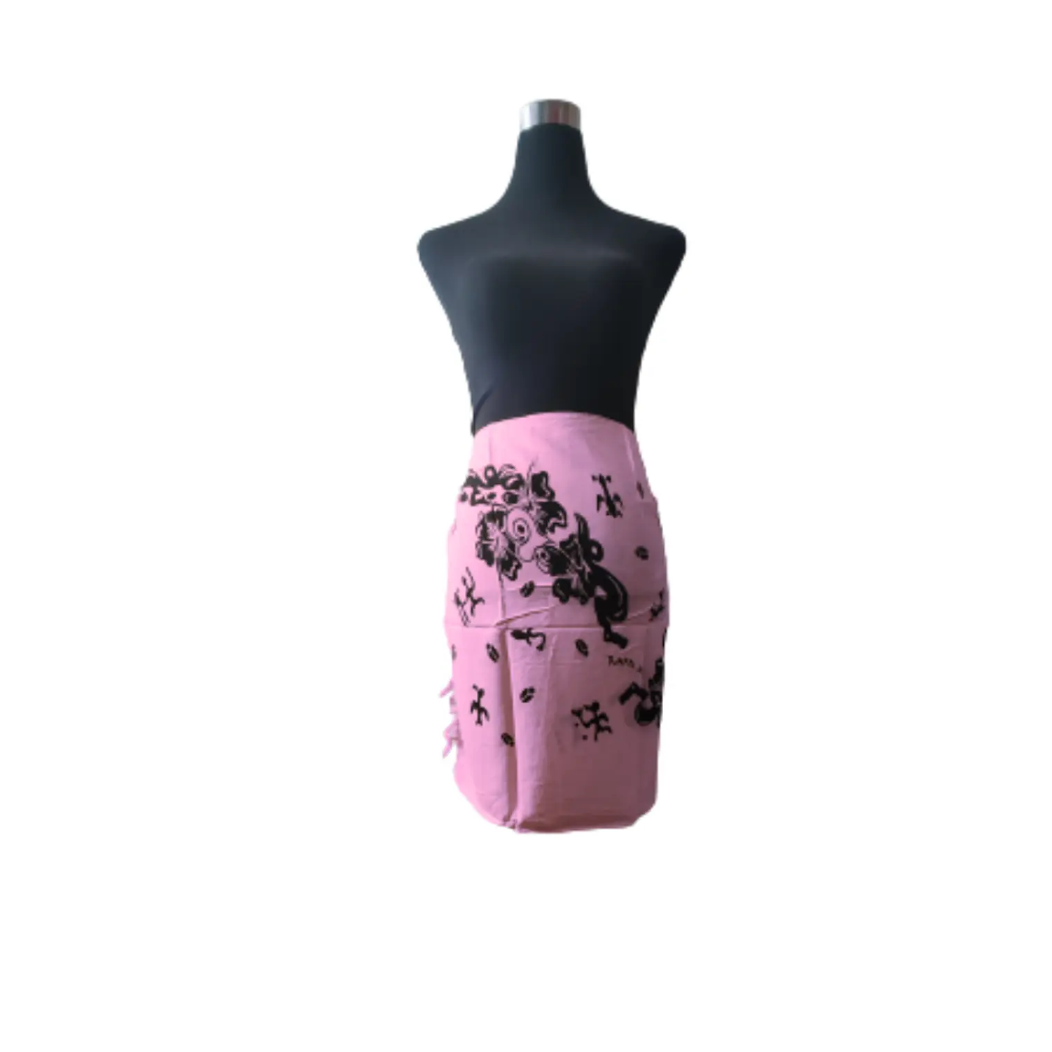 Pareo Corto Napohe flores pajaro rosado negro 2