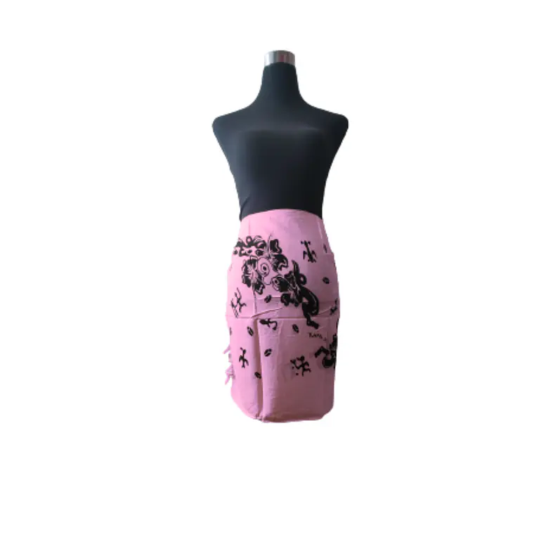 Pareo Corto Napohe flores pajaro rosado negro 2