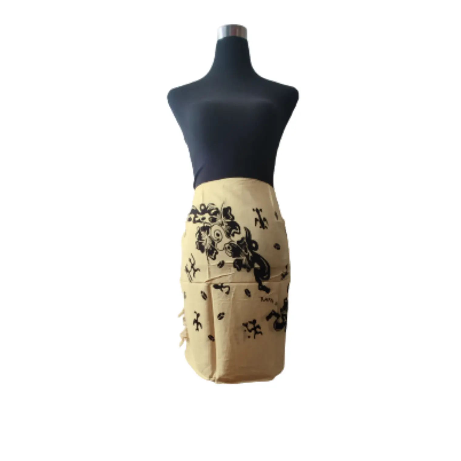 Pareo Corto Napohe flores pajaro Beige negro 2