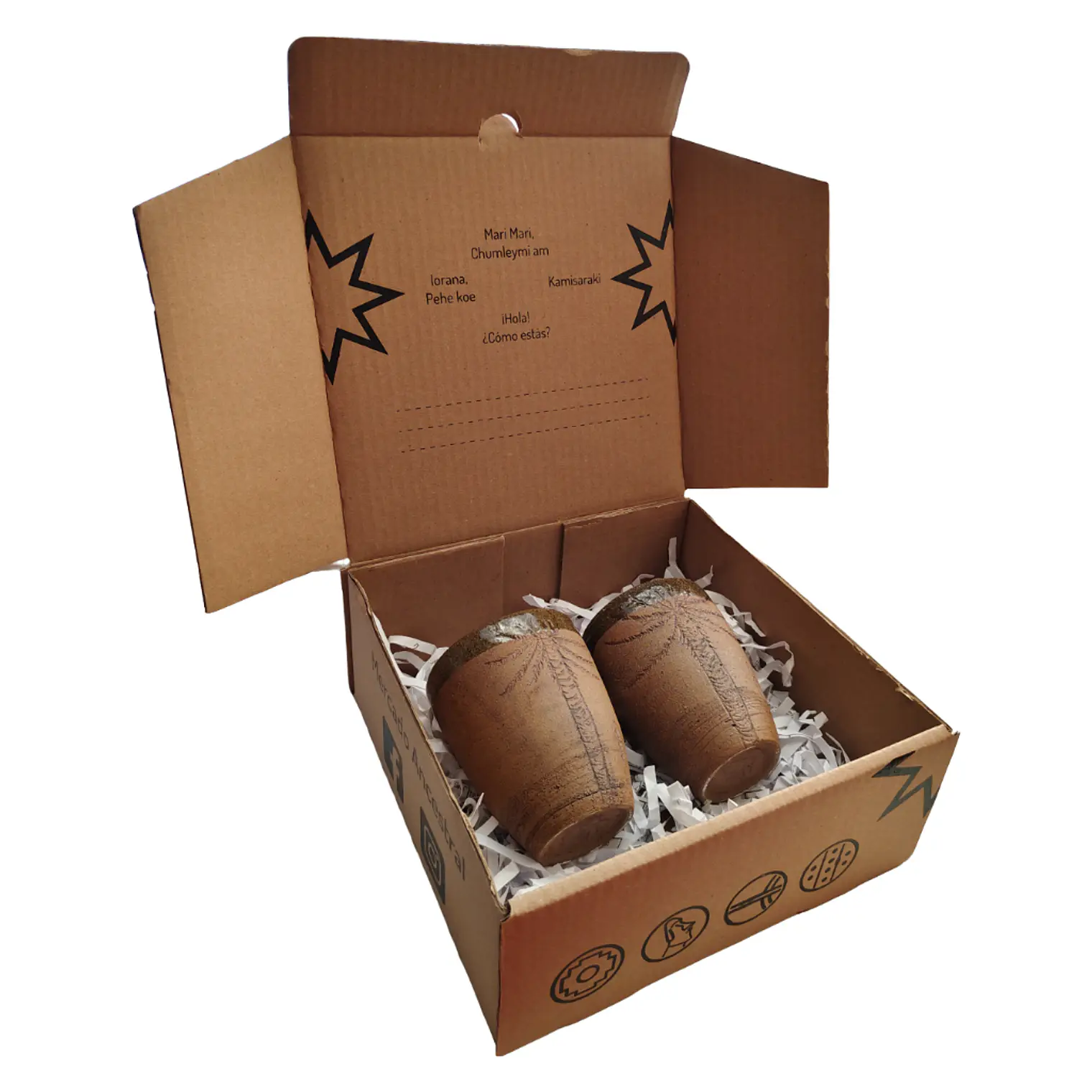 Box Regalo 2 Vasos Rustico Cerámica Pewen 1