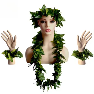 Conjunto Corona, collar y pulseras de Hojas Helecho