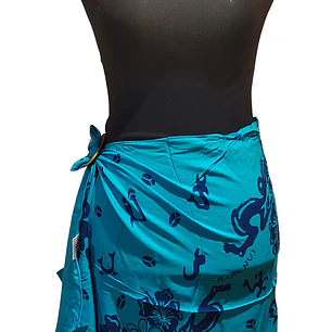 Pareo Corto Napohe flores pajaro Calipso azul