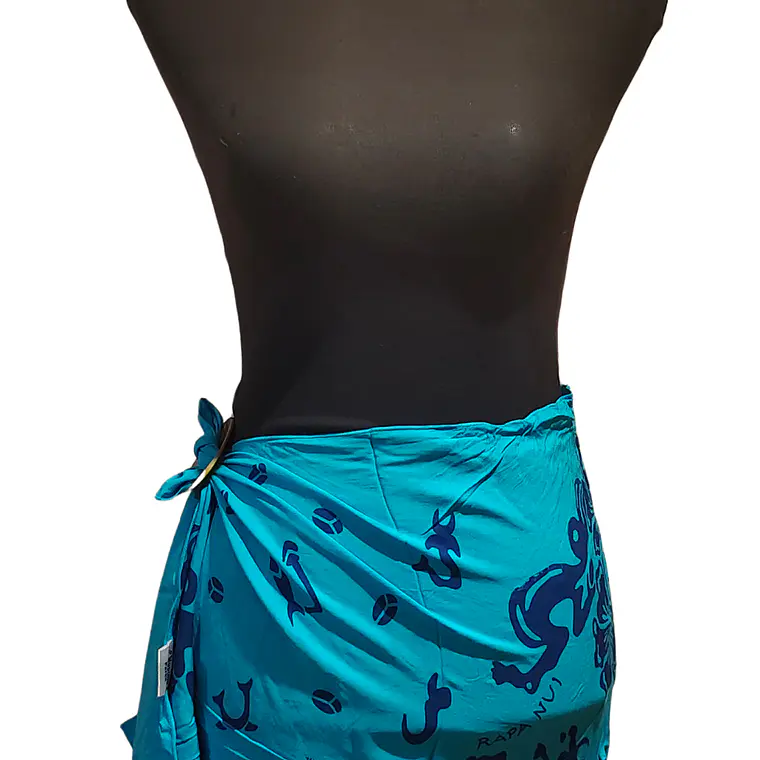 Pareo Corto Napohe flores pajaro Calipso azul 5