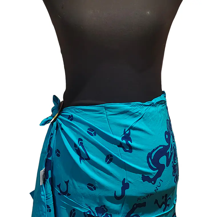 Pareo Corto Napohe flores pajaro Calipso azul 9