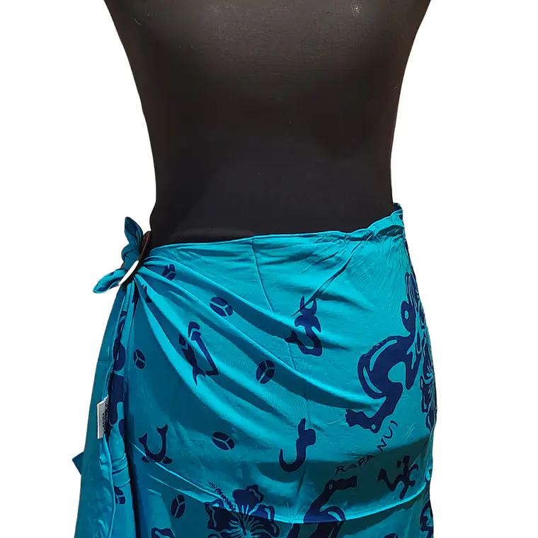 Pareo Corto Napohe flores pajaro Calipso azul 10