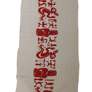 Pareo Corto Napohe rojo Con Moai y Rongo Rongo Blanco Rojo