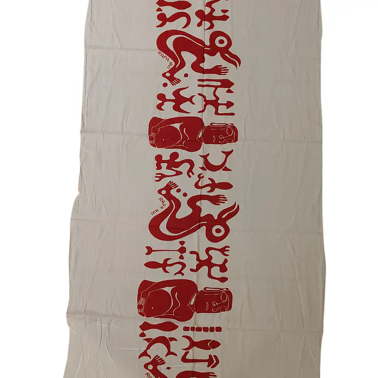 Pareo Corto Napohe rojo Con Moai y Rongo Rongo Blanco Rojo 2