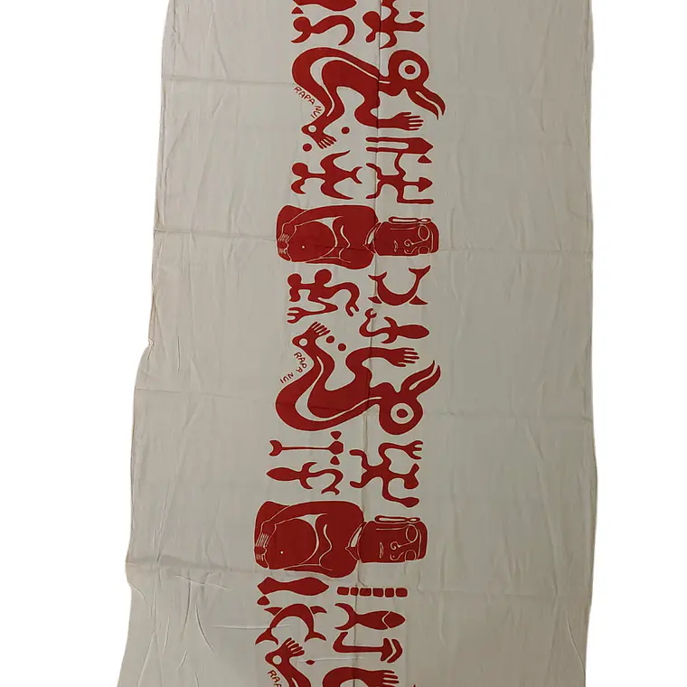Pareo Corto Napohe rojo Con Moai y Rongo Rongo Blanco Rojo 4