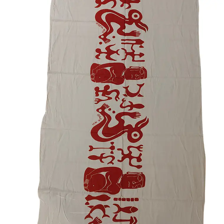 Pareo Corto Napohe rojo Con Moai y Rongo Rongo Blanco Rojo 6