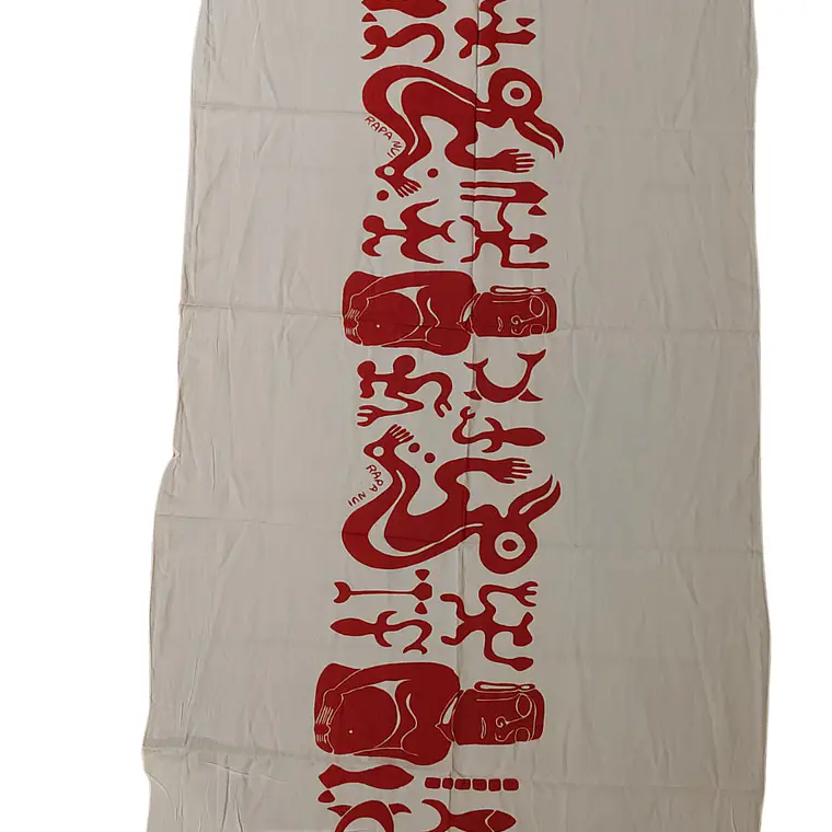 Pareo Corto Napohe rojo Con Moai y Rongo Rongo Blanco Rojo 7
