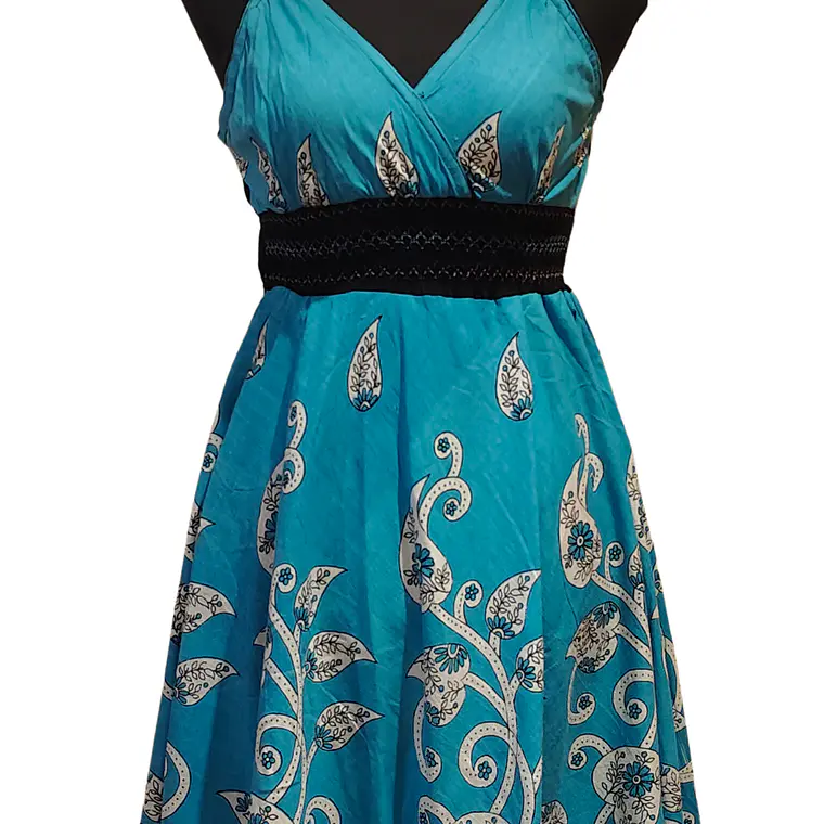 Vestido Algodon Calipso pretina Negra elasticada talla S-M 10
